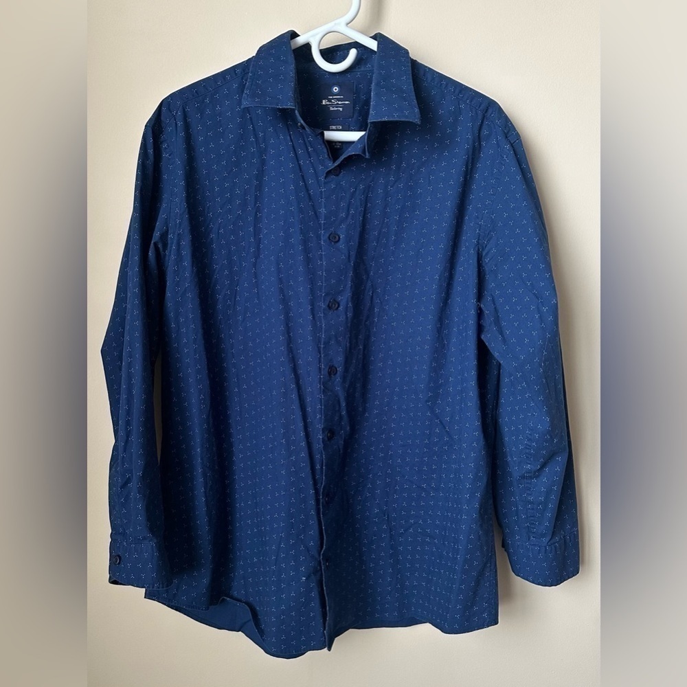 Ben Sherman Button Down Shirt Blue with Lit Blue Pattern Size XL